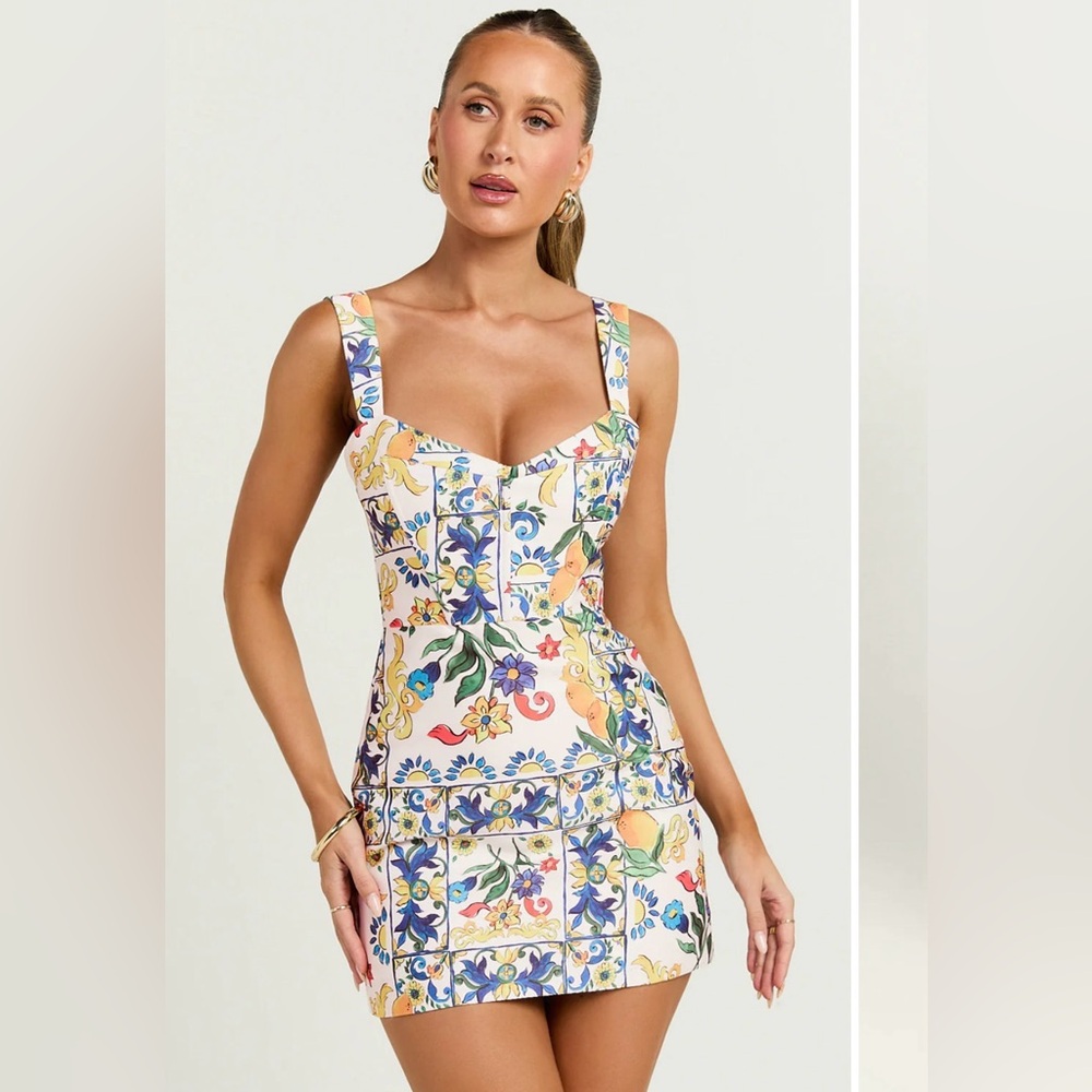 Showpo JANICE MINI DRESS - SQUARE NECKLINE DRESS IN POSITANO PRINT